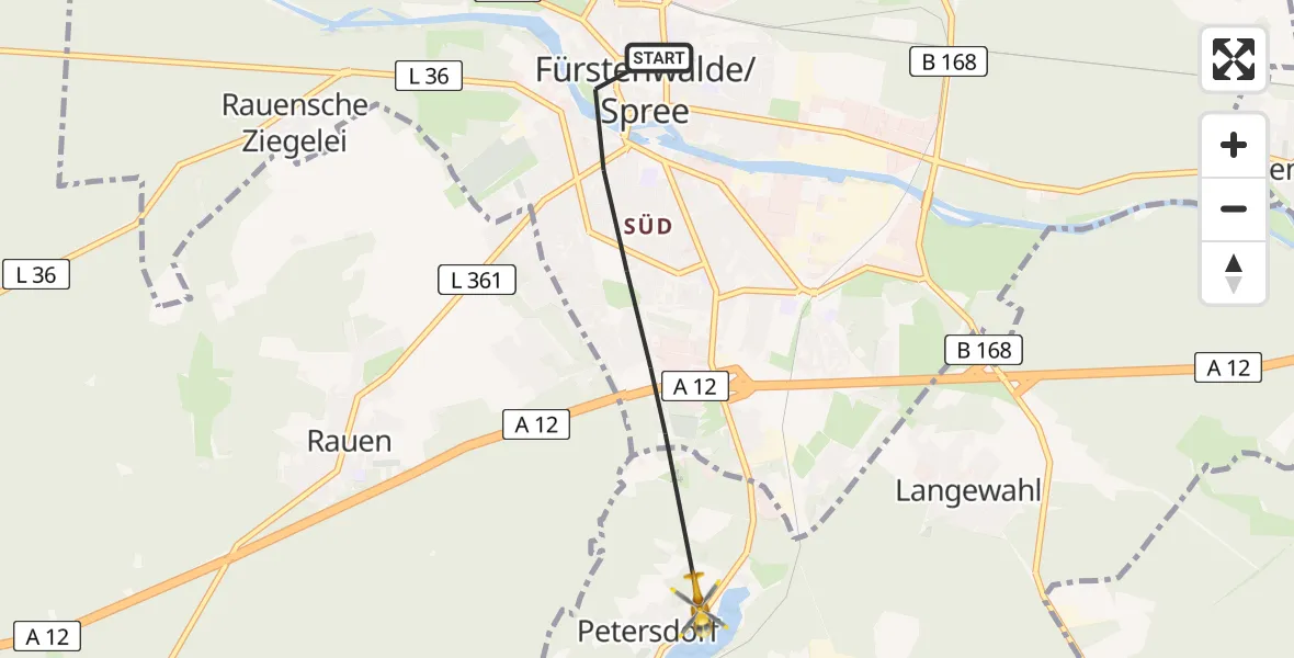 Flugroute Rettungshubschrauber Fürstenwalde/Spree - Bad Saarow, 29 Juni 2026, 16:52