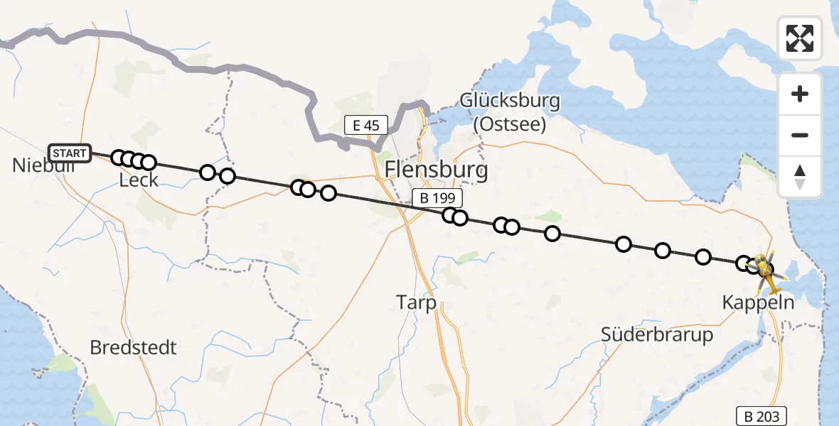 Flugroute Rettungshubschrauber Klixbüll - Rabel, 29 Juni 2026, 17:04