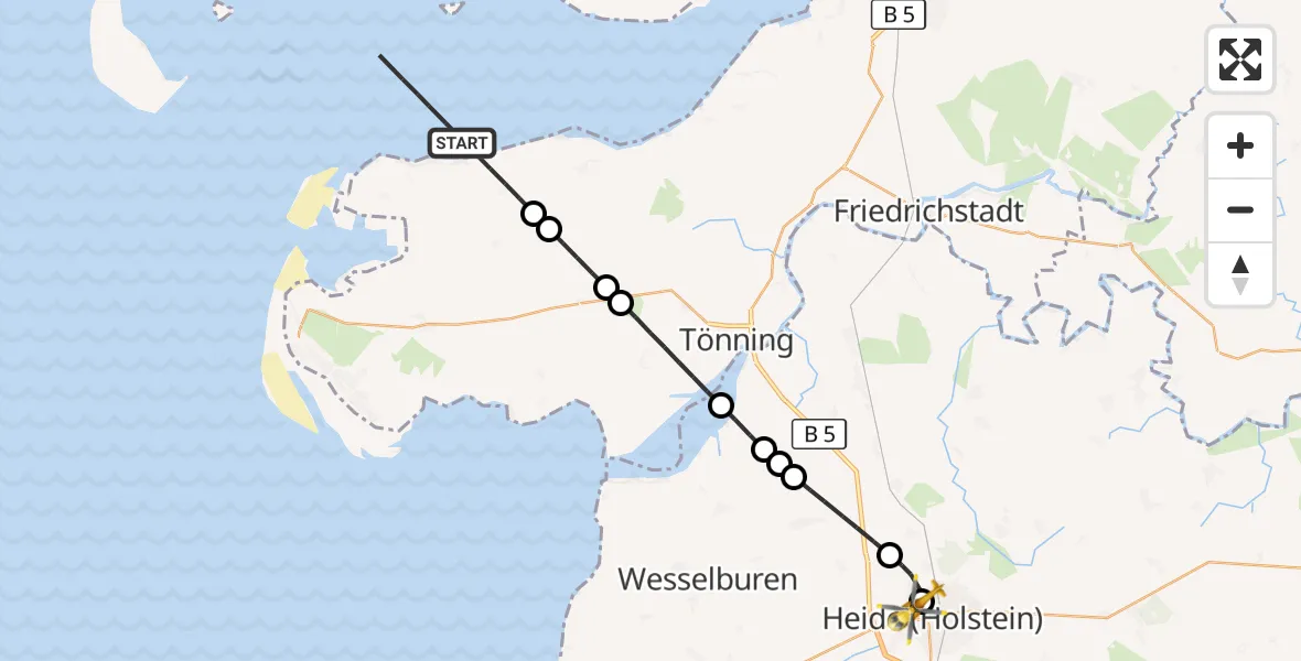 Flugroute Ambulanzhubschrauber Osterhever - Heide, 29 Juni 2026, 17:04