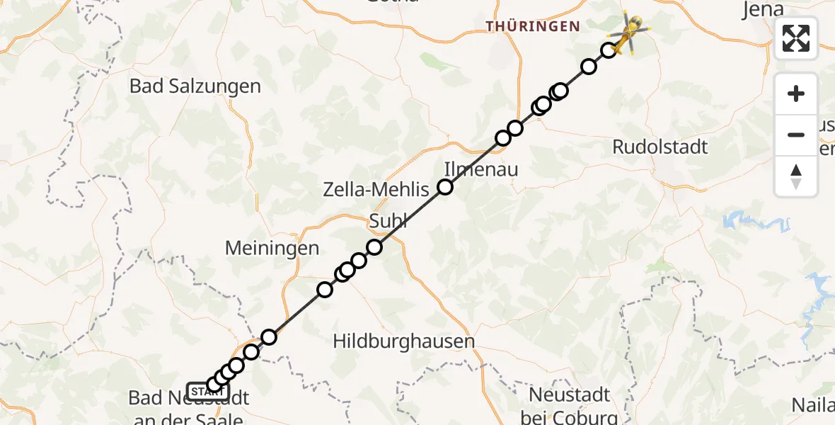 Flugroute Ambulanzhubschrauber Heustreu - DRF Rettungsstation Bad Berka Hubschrauberlandeplatz, 29 Juni 2026, 17:04