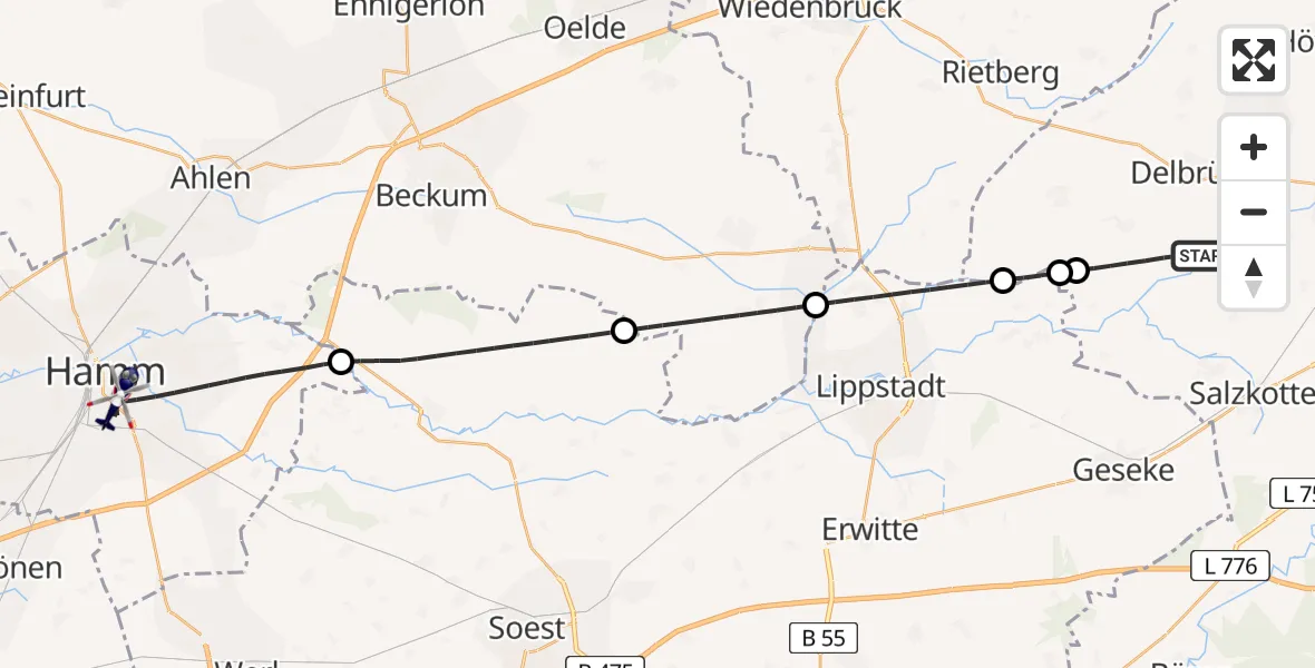 Flugroute Polizeihubschrauber Delbrück - Hamm, 29 Juni 2026, 17:09