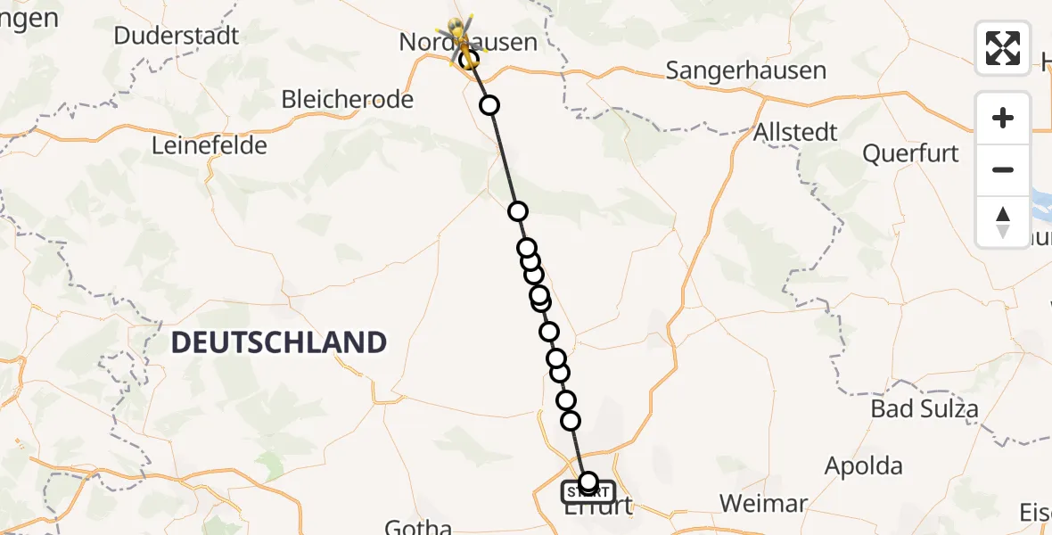 Flugroute Rettungshubschrauber Helios Clinic Erfurt - Nordhausen, 29 Juni 2026, 17:13