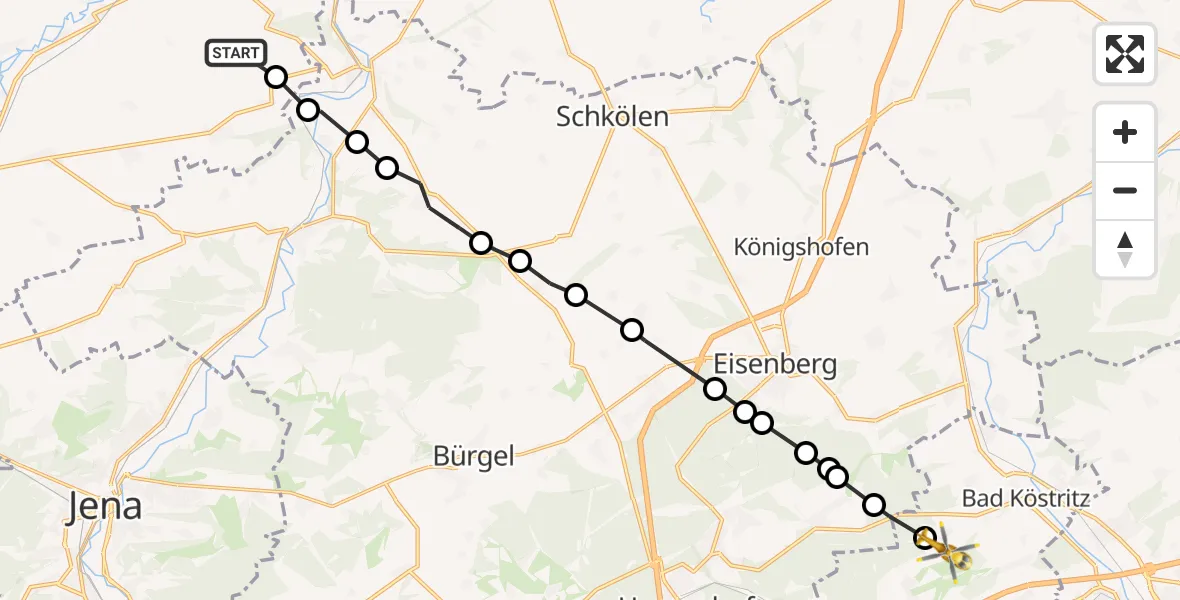 Flugroute Rettungshubschrauber Schmiedehausen - Bad Köstritz, 29 Juni 2026, 17:33