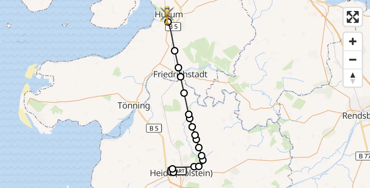 Flugroute Ambulanzhubschrauber Heide - Husum, 29 Juni 2026, 17:35