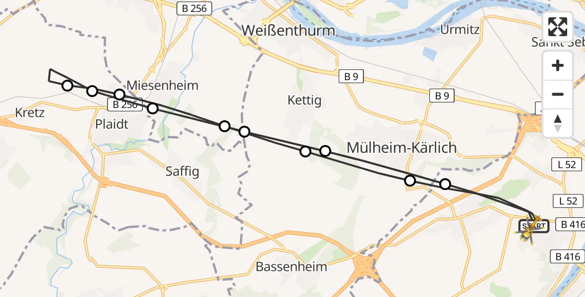 Flugroute Rettungshubschrauber Koblenz - Koblenz, 29 Juni 2026, 17:37