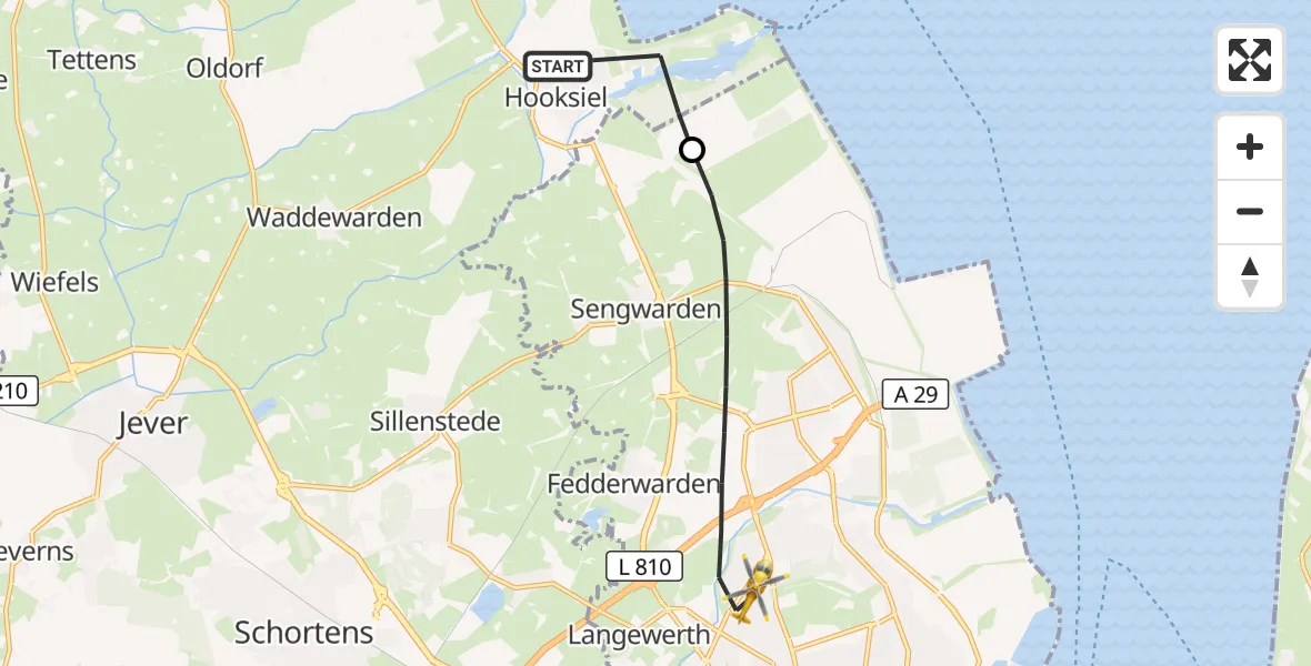 Flugroute Rettungshubschrauber Wangerland - Wilhelmshaven, 29 Juni 2026, 17:47