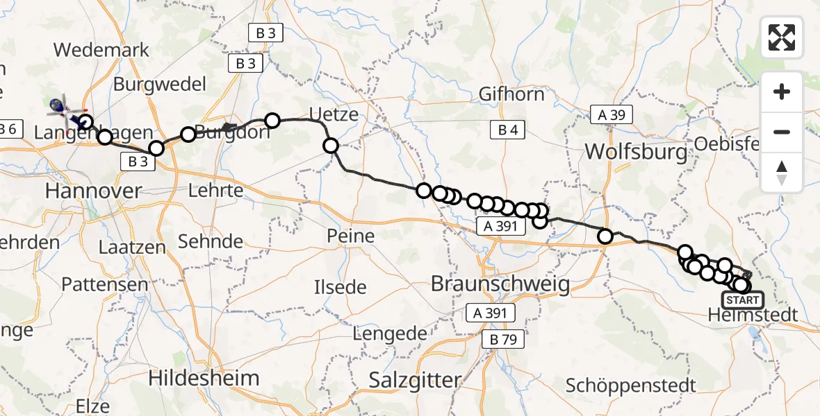 Flugroute Polizeihubschrauber Helmstedt - Flughafen Hannover, 29 Juni 2026, 17:52