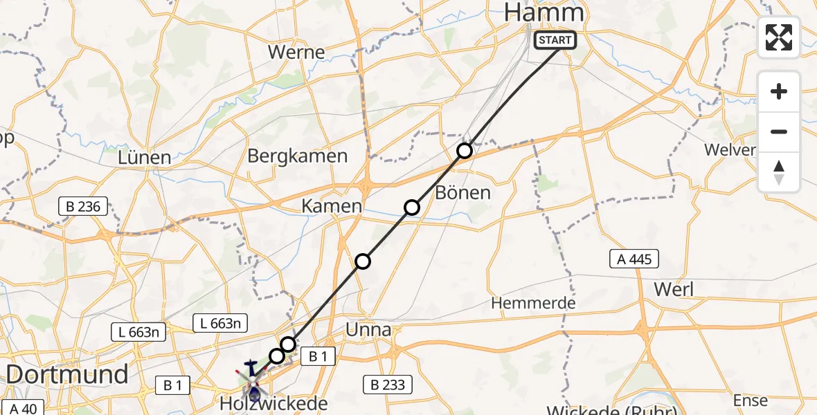 Flugroute Polizeihubschrauber Hamm - Dortmund Flughafen, 29 Juni 2026, 17:56