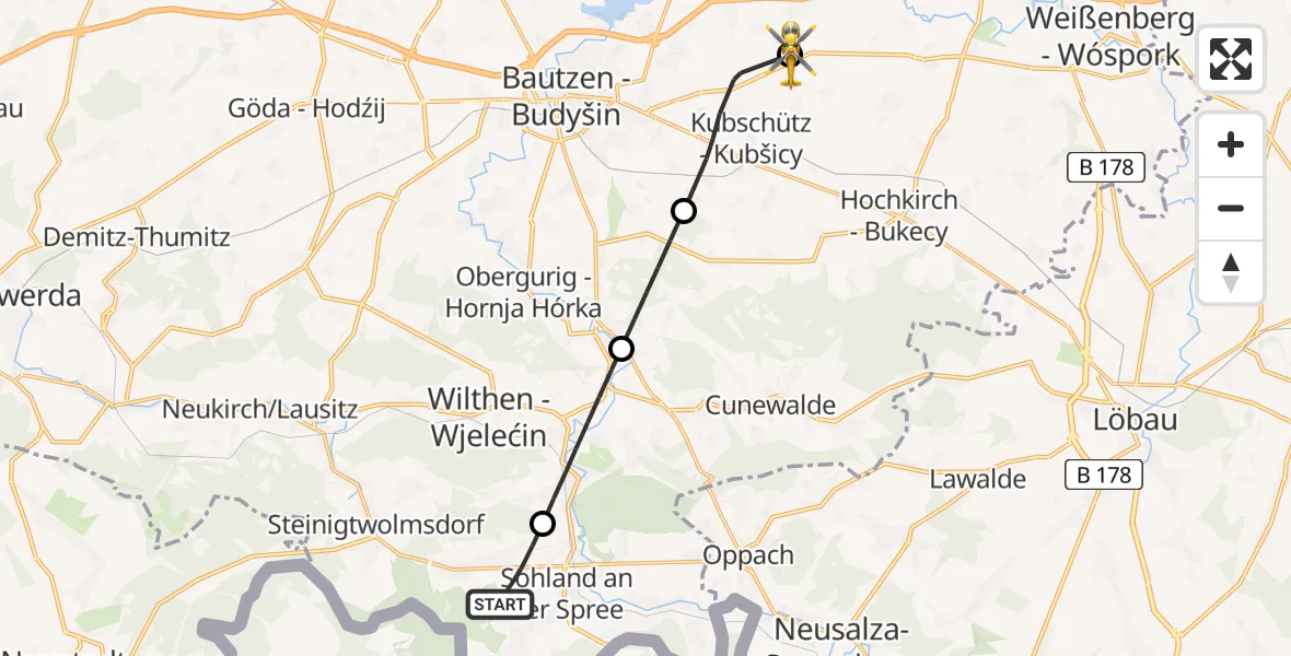 Flugroute Rettungshubschrauber Sohland a.d.Spree - Bautzen Flugplatz, 29 Juni 2026, 18:07