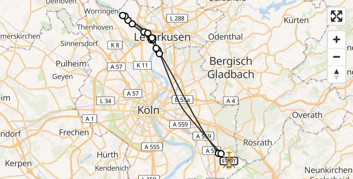 Flugroute Ambulanzhubschrauber Köln Bonn Flughafen - Köln Bonn Flughafen, 29 Juni 2026, 18:08