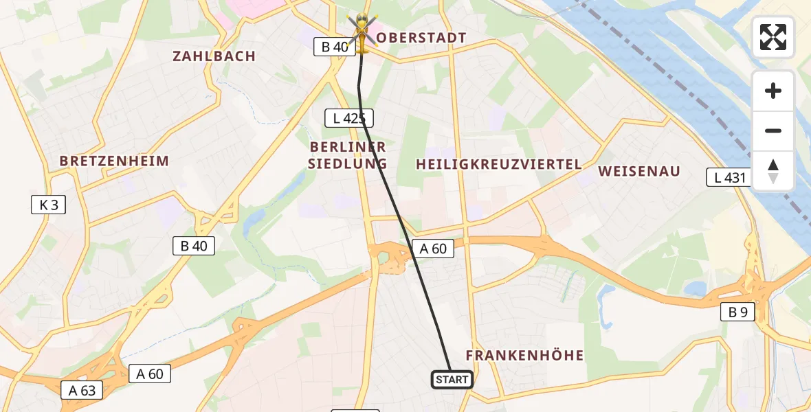 Flugroute Rettungshubschrauber Mainz - Mainz, 29 Juni 2026, 18:13
