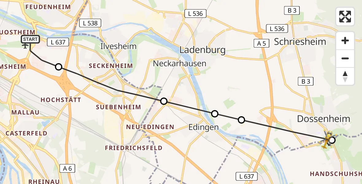 Flugroute Rettungshubschrauber Mannheim-City Flughafen - Heidelberg, 29 Juni 2026, 18:13