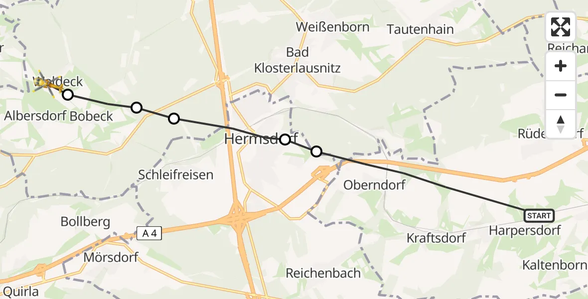 Flugroute Rettungshubschrauber Kraftsdorf - Waldeck, 29 Juni 2026, 18:16