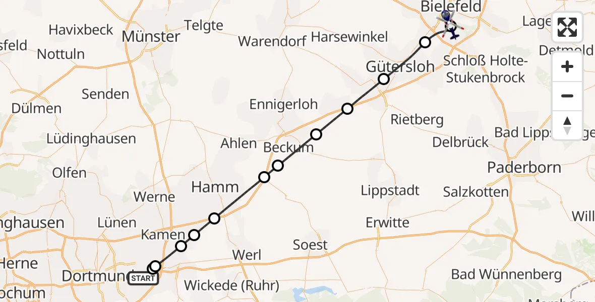 Flugroute Polizeihubschrauber Dortmund Flughafen - Luftrettungszentrum Bielefeld, 29 Juni 2026, 18:22