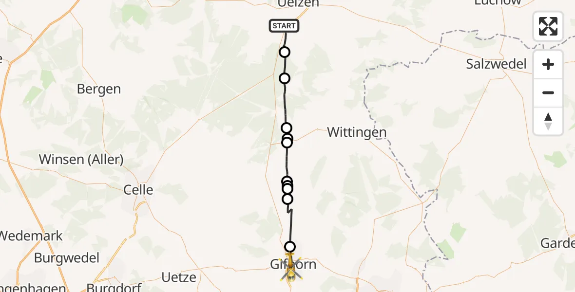 Flugroute Rettungshubschrauber Uelzen - Gifhorn, 29 Juni 2026, 18:31