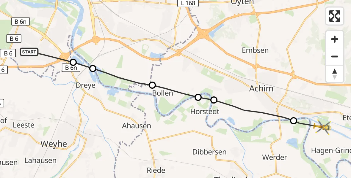Flugroute Rettungshubschrauber Bremen - Achim, 29 Juni 2026, 18:34