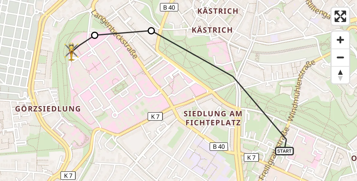 Flugroute Rettungshubschrauber Mainz - Mainz University Hospital, 29 Juni 2026, 18:40