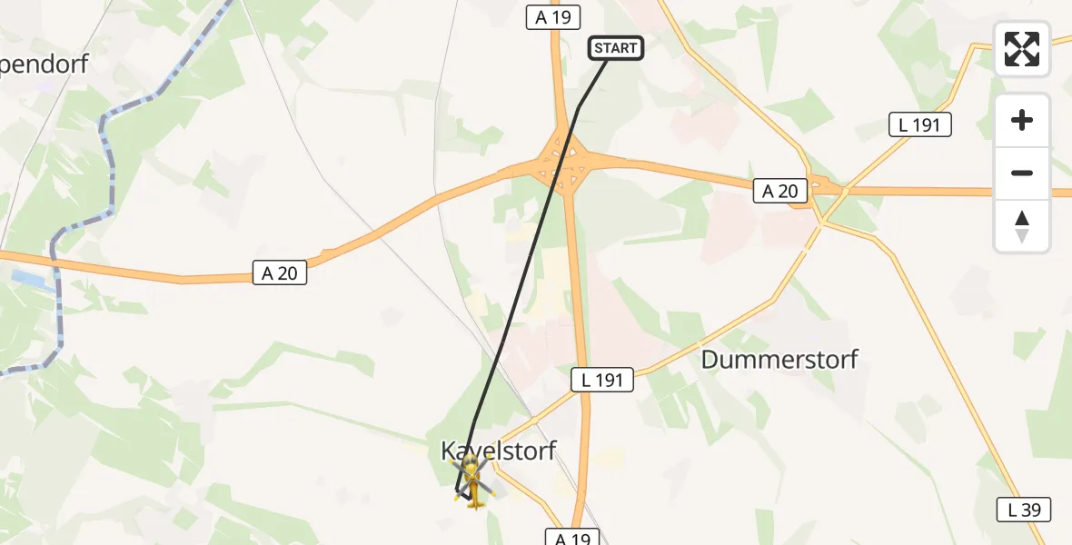 Flugroute Ambulanzhubschrauber Dummerstorf - Dummerstorf, 29 Juni 2026, 18:42