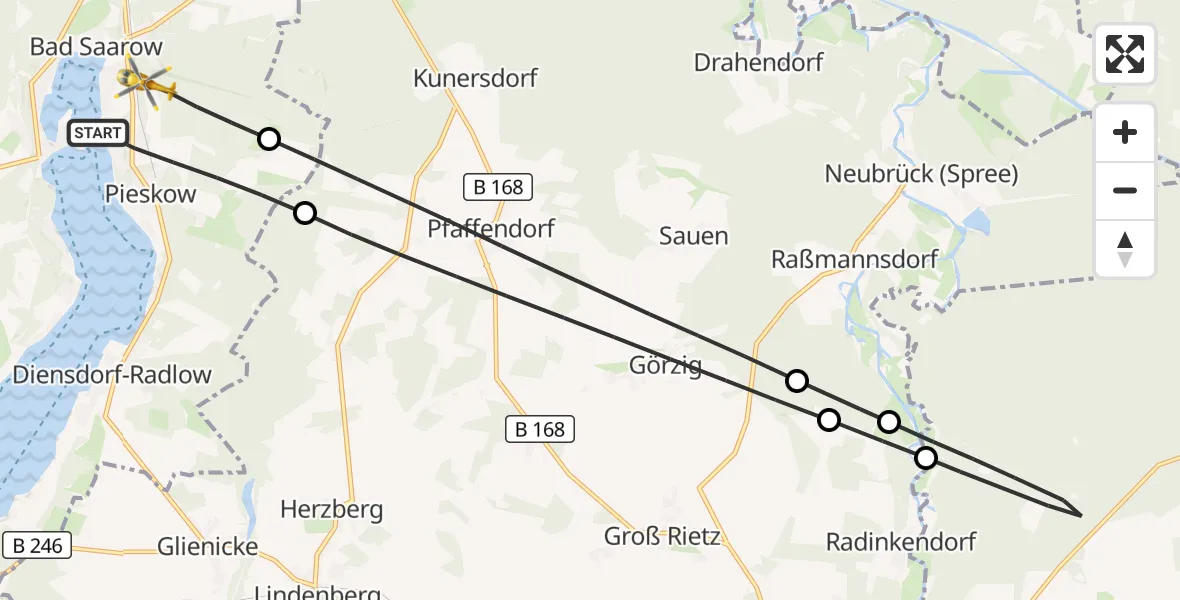 Flugroute Rettungshubschrauber Bad Saarow - Bad Saarow, 29 Juni 2026, 18:48
