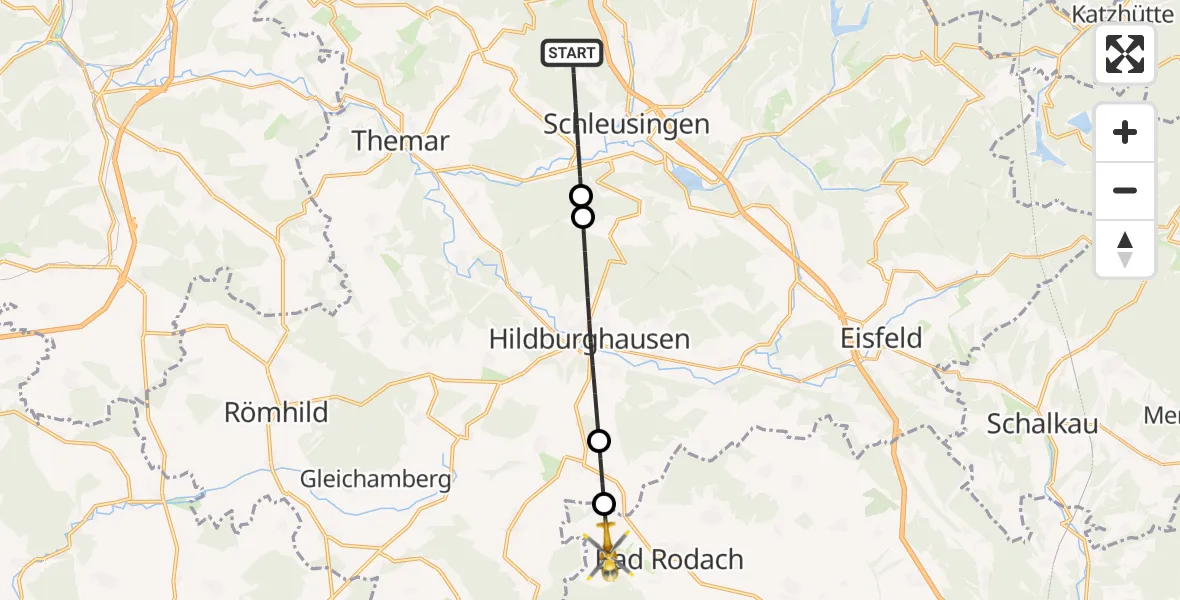 Flugroute Rettungshubschrauber Schleusingen - Bad Rodach, 29 Juni 2026, 18:54