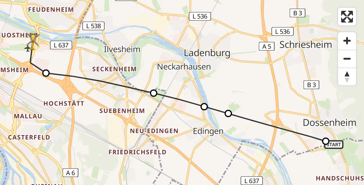 Flugroute Rettungshubschrauber Heidelberg - Mannheim-City Flughafen, 29 Juni 2026, 18:57