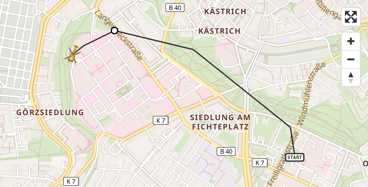 Flugroute Rettungshubschrauber Mainz - Mainz University Hospital, 29 Juni 2026, 19:01