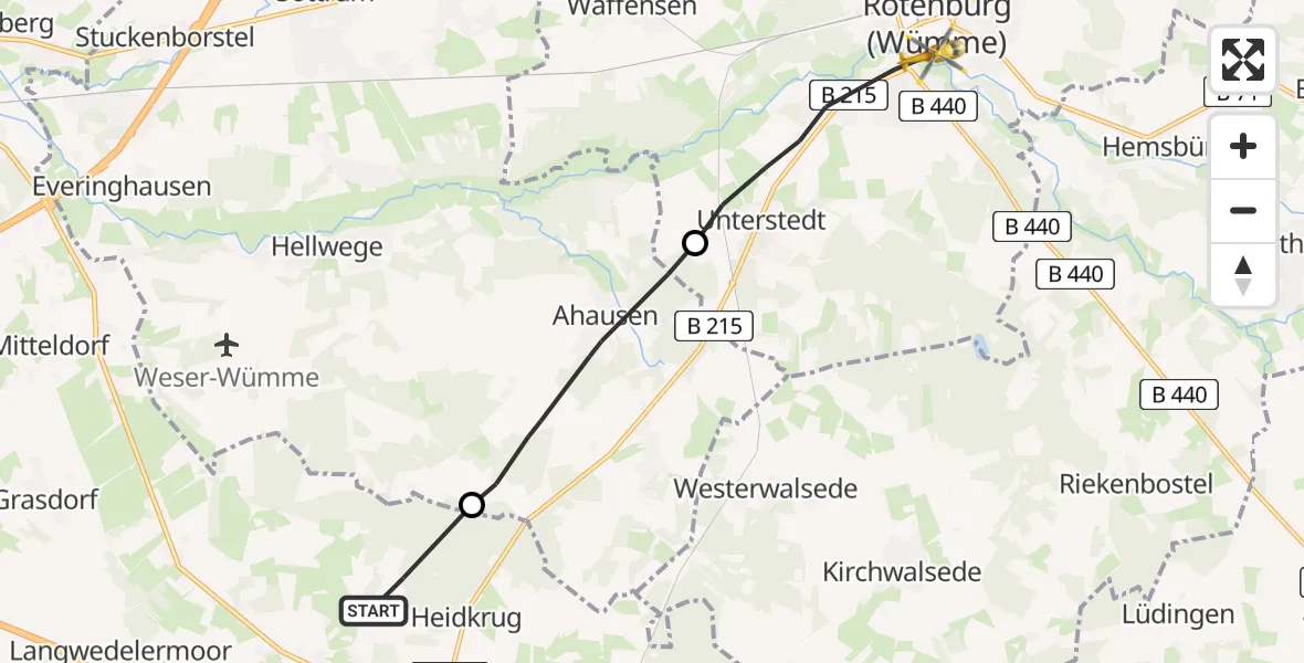 Flugroute Rettungshubschrauber Langwedel - Rotenburg (Wümme), 29 Juni 2026, 19:05