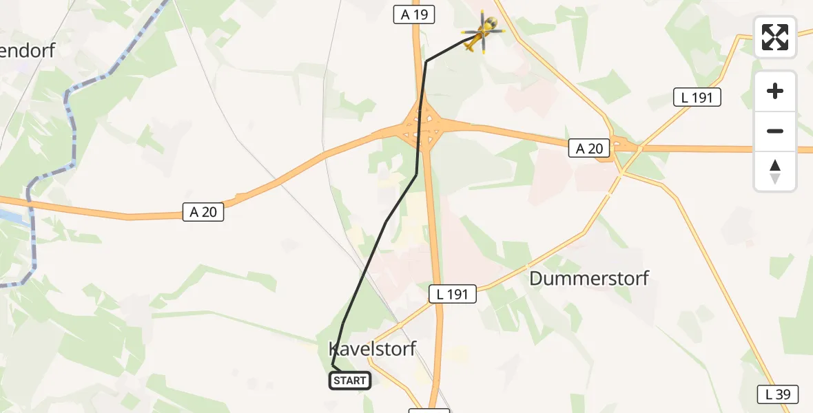 Flugroute Ambulanzhubschrauber Dummerstorf - Dummerstorf, 29 Juni 2026, 19:06