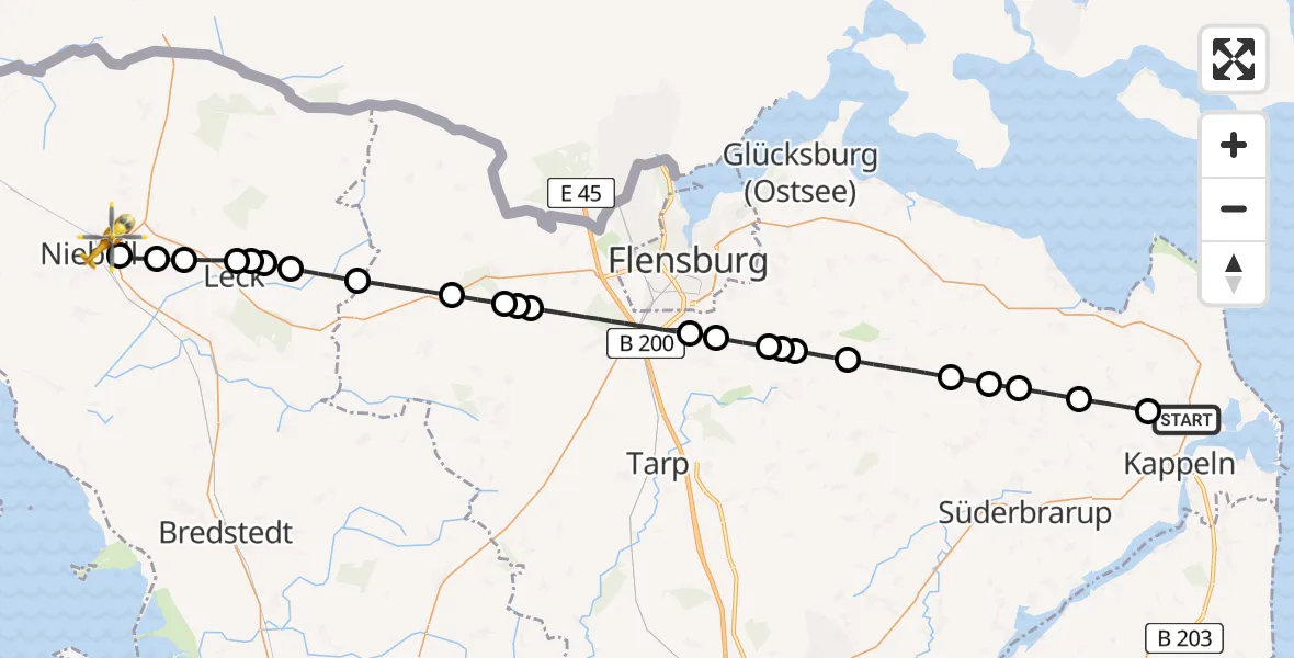 Flugroute Rettungshubschrauber Kappeln - Niebüll, 29 Juni 2026, 19:10