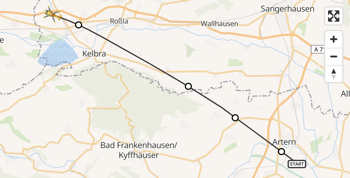 Flugroute Rettungshubschrauber Kalbsrieth - Berga, 29 Juni 2026, 19:18