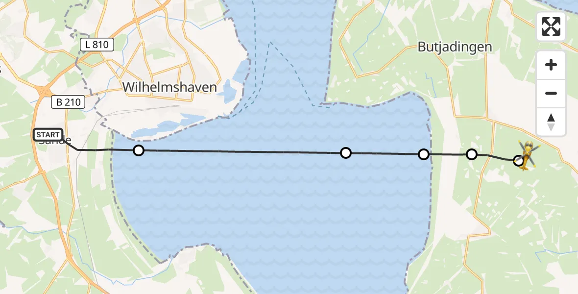 Flugroute Rettungshubschrauber Sande - Nordenham, 29 Juni 2026, 19:26