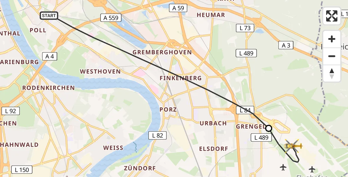 Flugroute Ambulanzhubschrauber Köln - Köln Bonn Flughafen, 29 Juni 2026, 19:35