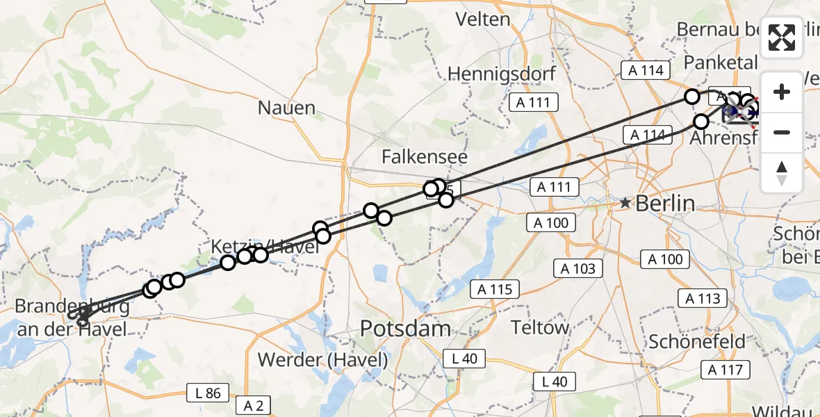 Flugroute Polizeihubschrauber Ahrensfelde Hubschrauberlandeplatz - Ahrensfelde Hubschrauberlandeplatz, 29 Juni 2026, 20:50