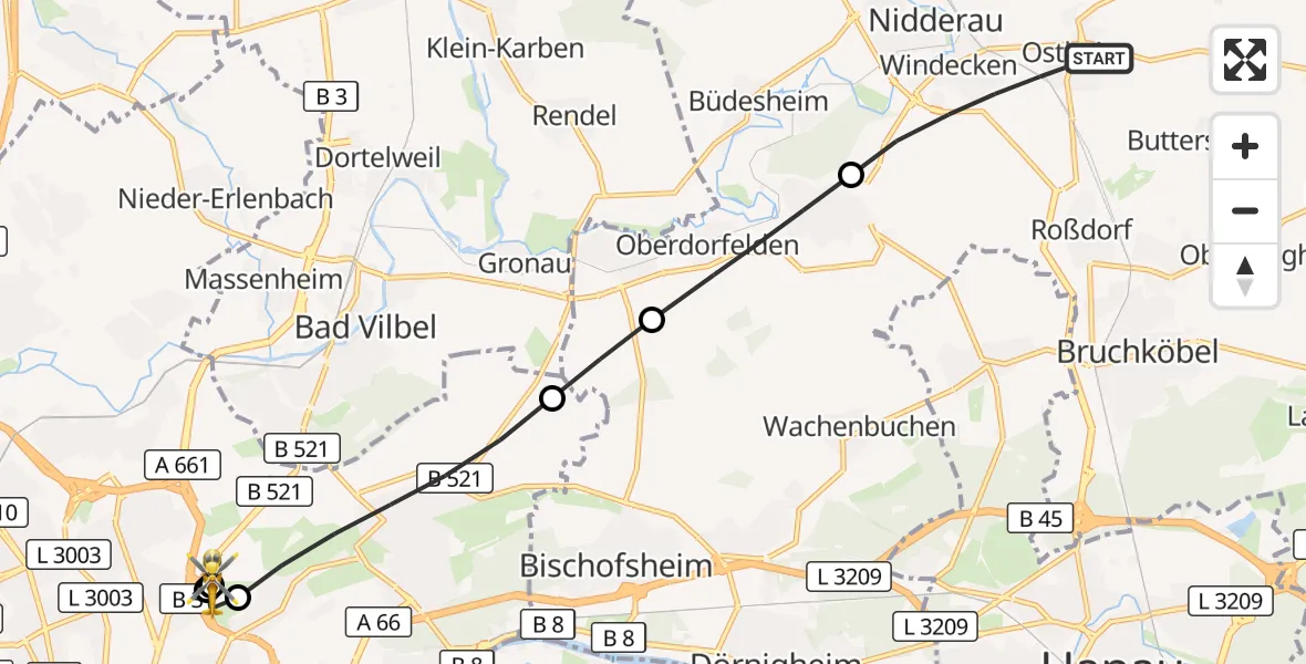 Flugroute Rettungshubschrauber Nidderau - Frankfurt am Main Accident Hospital Roof, 29 Juni 2026, 21:16