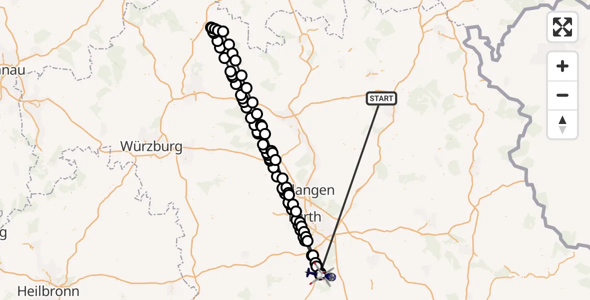 Flugroute Polizeihubschrauber Neudrossenfeld - Flugplatz Roth, 29 Juni 2026, 21:54