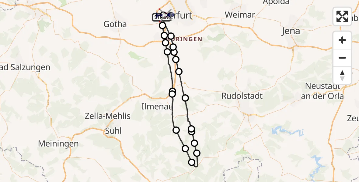 Flugroute Polizeihubschrauber Erfurt - Erfurt-Weimar Flughafen, 29 Juni 2026, 22:18