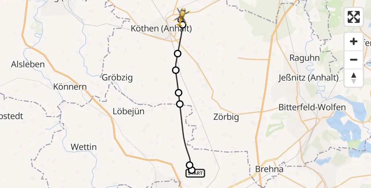 Flugroute Rettungshubschrauber Halle-Oppin Flugplatz - Köthen (Anhalt), 29 Juni 2026, 22:21