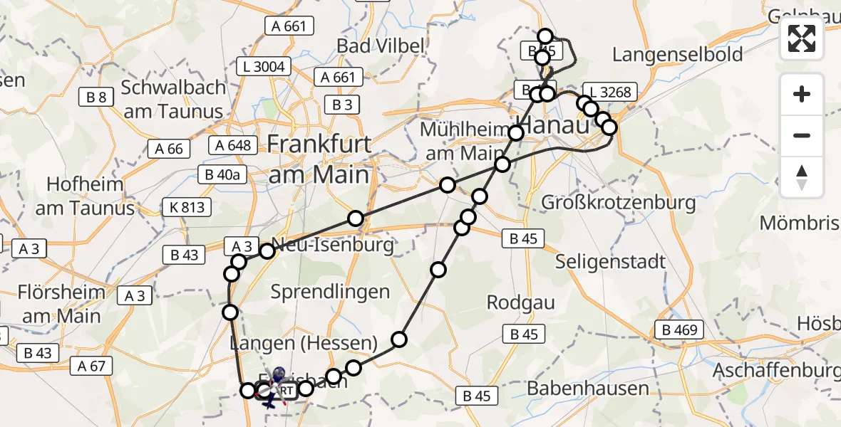 Flugroute Polizeihubschrauber Flughafen Frankfurt-Egelsbach - Flughafen Frankfurt-Egelsbach, 29 Juni 2026, 22:58