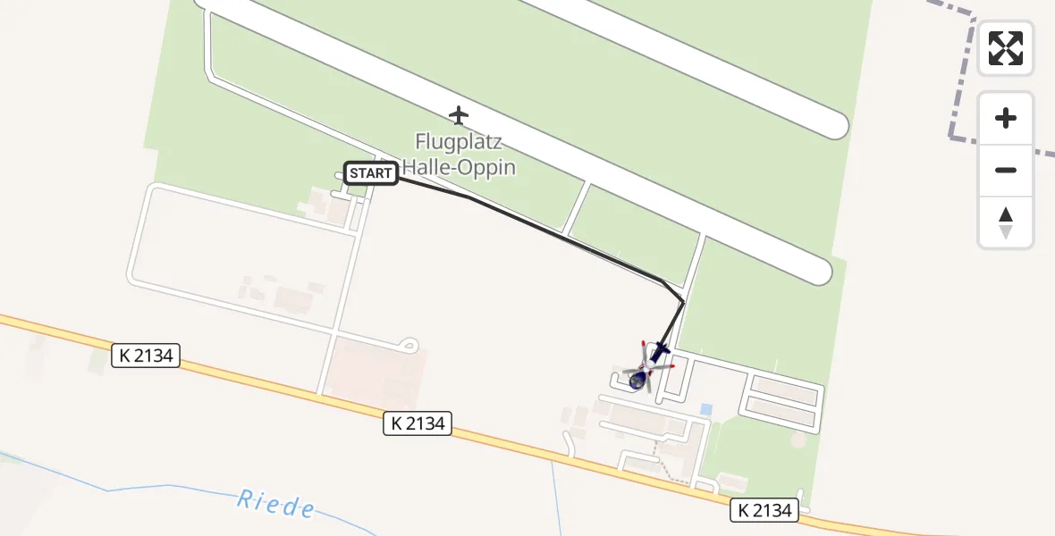 Flugroute Polizeihubschrauber Halle-Oppin Flugplatz - Halle-Oppin Flugplatz, 30 Juni 2026, 01:38