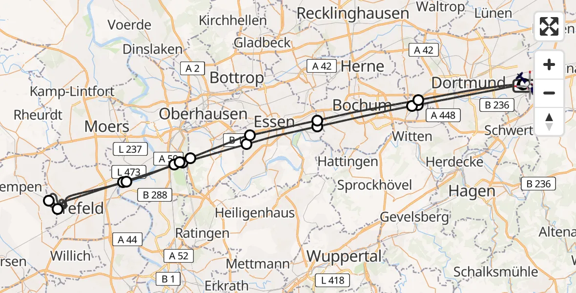 Flugroute Polizeihubschrauber Dortmund Flughafen - Dortmund Flughafen, 30 Juni 2026, 01:48