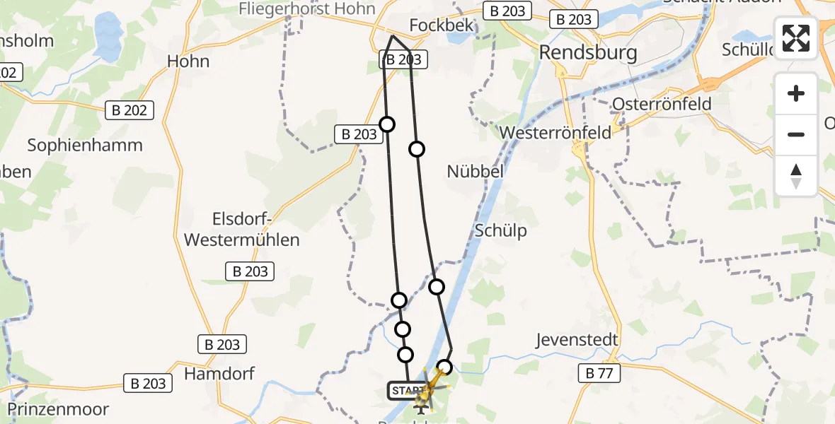 Flugroute Ambulanzhubschrauber Rendsburg-Schachtholm Flugplatz - Rendsburg-Schachtholm Flugplatz, 30 Juni 2026, 04:32