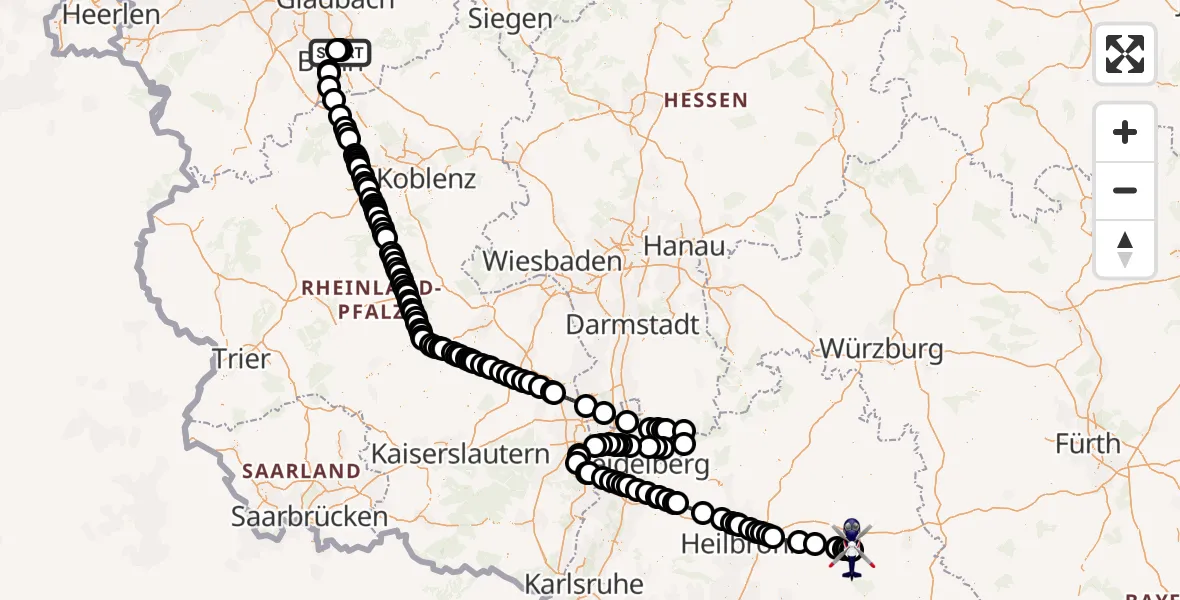 Flugroute Polizeihubschrauber Sankt Augustin - Adolf Würth Flughafen, 30 Juni 2026, 05:01
