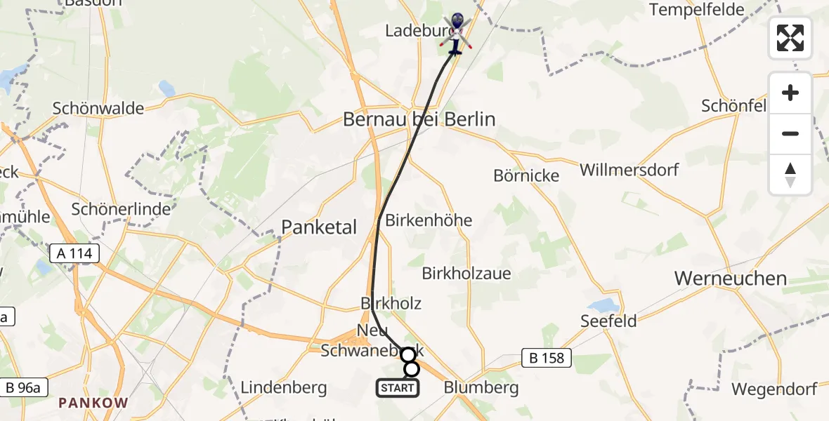 Flugroute Polizeihubschrauber Ahrensfelde Hubschrauberlandeplatz - Bernau bei Berlin, 30 Juni 2026, 05:26