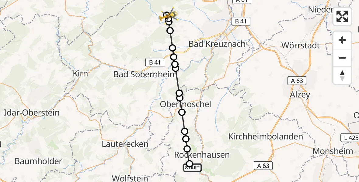 Flugroute Rettungshubschrauber Imsweiler UL - Spabrücken, 30 Juni 2026, 05:29