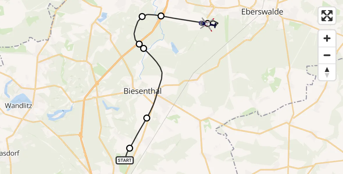 Flugroute Polizeihubschrauber Bernau bei Berlin - Eberswalde, 30 Juni 2026, 05:34