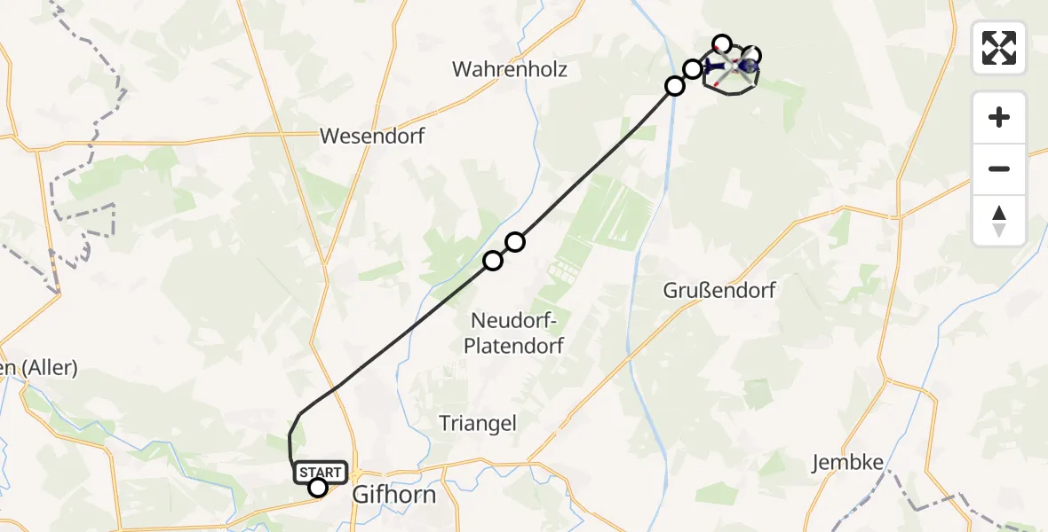 Flugroute Polizeihubschrauber Gifhorn Bundespolizei Hubschrauberlandeplatz - Wittingen, 30 Juni 2026, 06:26