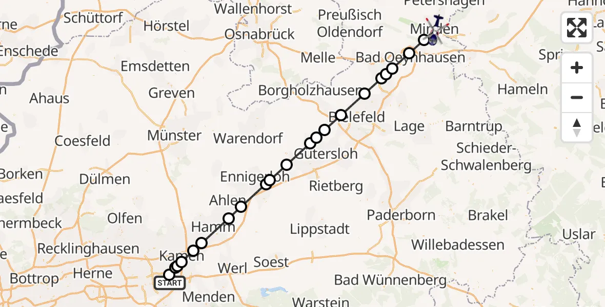 Flugroute Polizeihubschrauber Dortmund Flughafen - Minden, 30 Juni 2026, 06:31