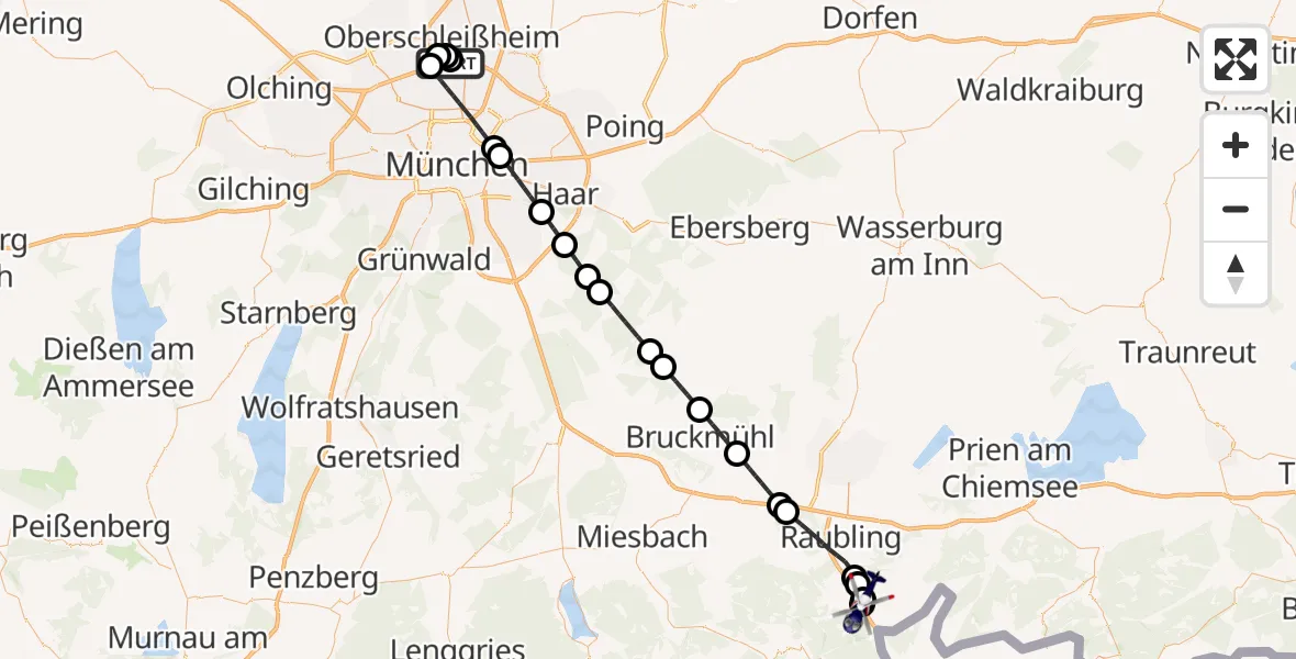 Flugroute Polizeihubschrauber Oberschleißheim - Nußdorf a.Inn, 30 Juni 2026, 06:34
