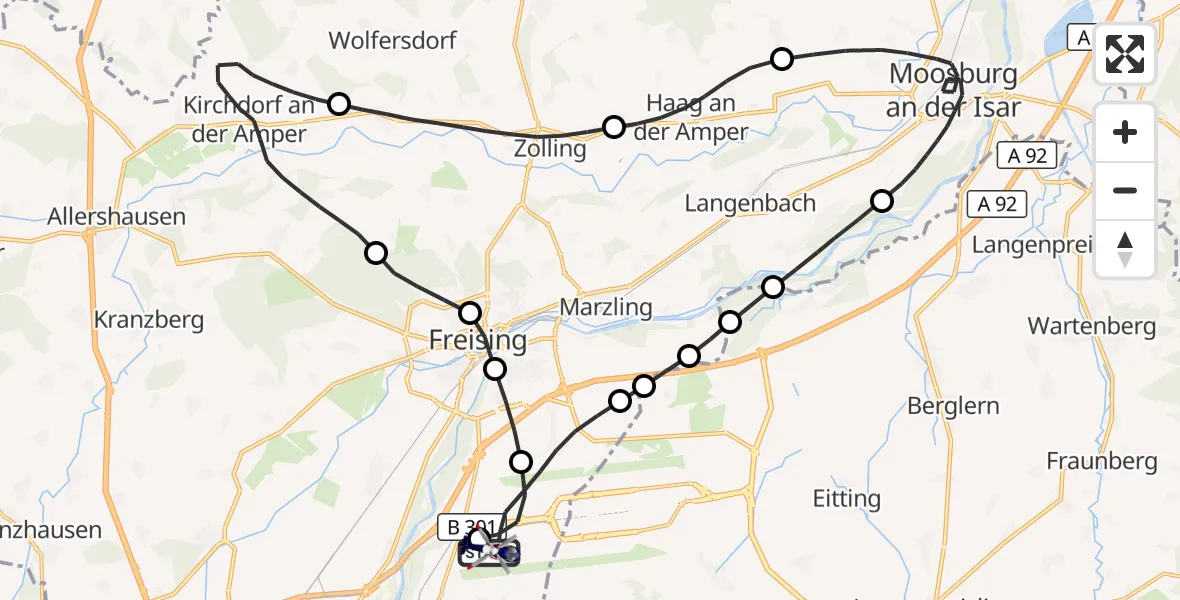 Flugroute Polizeihubschrauber München Flughafen - München Flughafen, 30 Juni 2026, 06:54