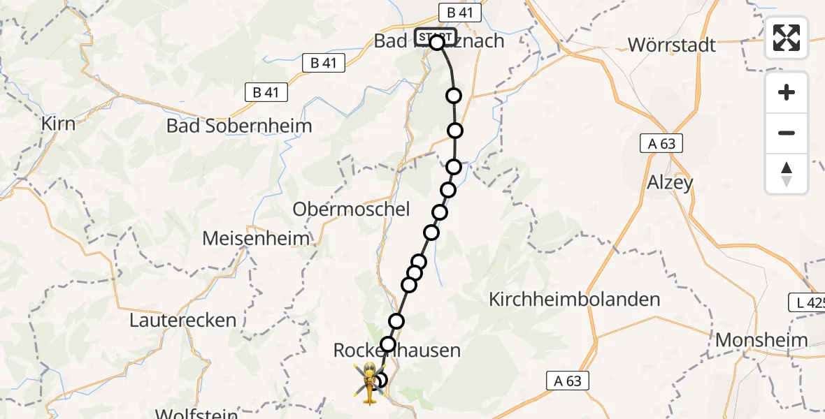 Flugroute Rettungshubschrauber Sankt Marienworth Hospital - Imsweiler UL, 30 Juni 2026, 07:00